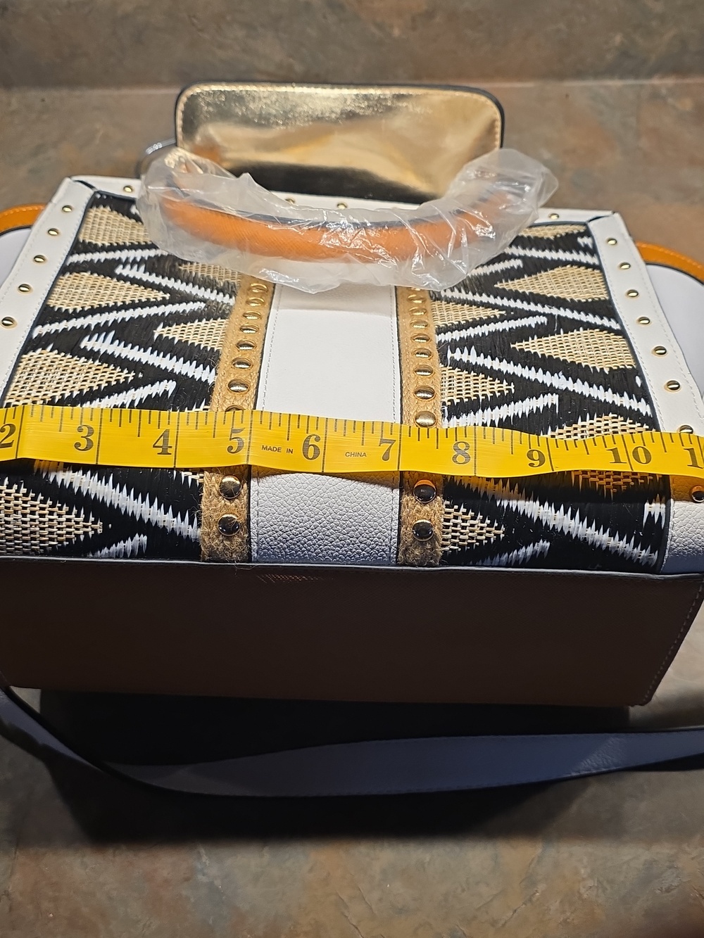 VENUS Black and White Satchel with Gold Accents - Picture 5 of 7